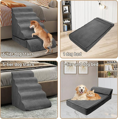 Soft Dog Stairs &amp; Steps for High Beds 24-28 Inches Tall for Small Dogs, LitaiL Pet Stairs/Steps for Beds 28 Inches High, Non-Slip Dog Ramps for Older Cats