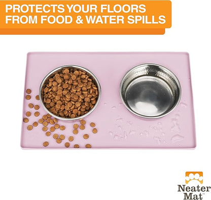 Neater Pet Brands Neater Mat Pet Mats for Food and Water, Cat &amp; Dog Bowl Mat Waterproof Silicone, Feeding Tray, Dog Food Mats for Floors, Placemat w/Raised Edge for Under Bowls, 19” x 12”, Light Pink