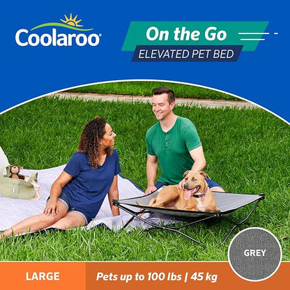 Coolaroo On-The-Go Elevated Dog Bed - Foldable Pop-Up Travel Dog Bed with Breathable, Moisture-Resistant Fabric, Carry Bag Included, Lightweight &amp; Portable, Steel Gray, Large