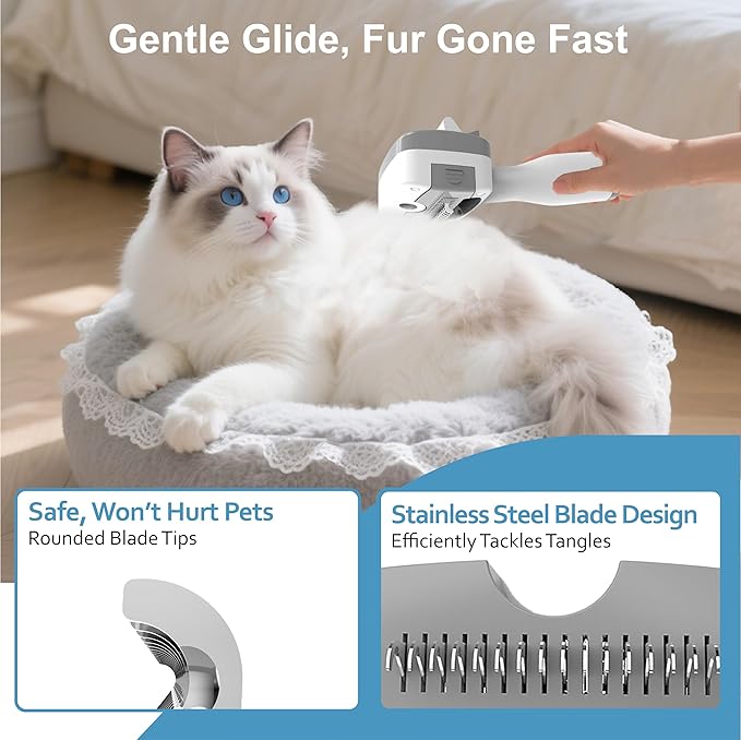 5 in 1 Pet Steam Brush for Dogs &amp; Cats – Self Cleaning, 3 Pet Brush for Smoothing, Dematting, Thinning – Shedding, Grooming &amp; Hair Removal, Includes Shampoo &amp; Storage Case (8.0"-promax)