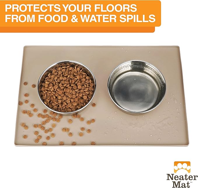 Neater Pet Brands Neater Mat Pet Mats for Food and Water, Cat &amp; Dog Bowl Mat Waterproof Silicone, Feeding Tray, Dog Food Mats for Floors, Placemat w/Raised Edge for Under Bowls, 24" x 16", Cappuccino