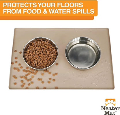 Neater Pet Brands Neater Mat Pet Mats for Food and Water, Cat &amp; Dog Bowl Mat Waterproof Silicone, Feeding Tray, Dog Food Mats for Floors, Placemat w/Raised Edge for Under Bowls, 24" x 16", Cappuccino