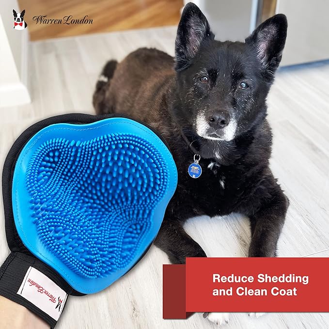 Warren London 2in1 Grooming Glove for Dogs &amp; Cats | Reversible Design Pet Brush with Smooth Side for Clothes &amp; Furniture | Soft Mitten Contours for Comb &amp; Massage