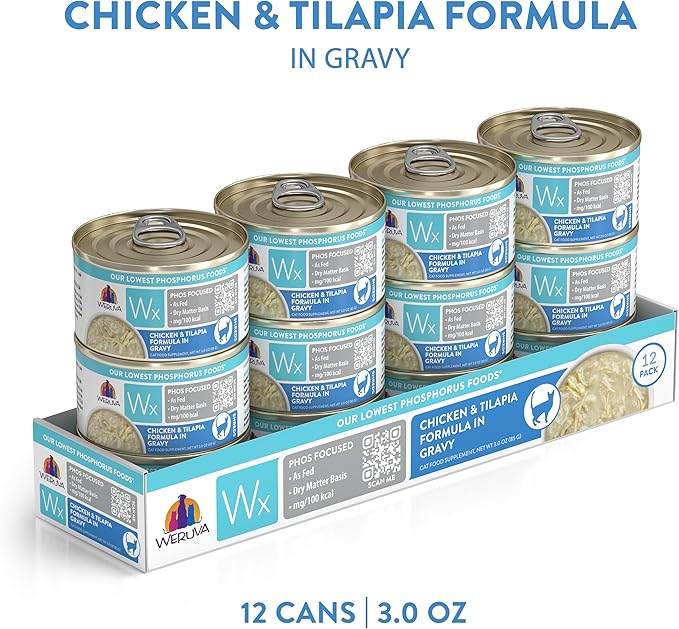 Weruva Wx Phos Focused, Chicken &amp; Tilapia Formula in Gravy, 3oz Can (Pack of 12)