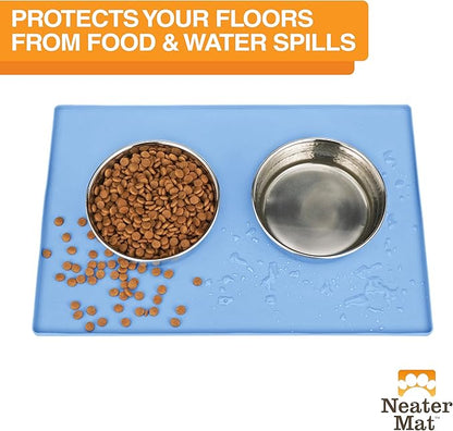 Neater Pet Brands Neater Mat Pet Mats for Food and Water, Cat &amp; Dog Bowl Mat Waterproof Silicone, Feeding Tray, Dog Food Mats for Floors, Placemat w/Raised Edge for Under Bowls, 32" x 24", Light Blue
