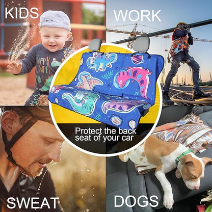 Back Seat Cover for Car Trucks Van SUV,Waterproof Rear Bench Towel Seat Covers for Dogs and Kids,Automotive Backseat Protector (Cartoon Dinosaur)