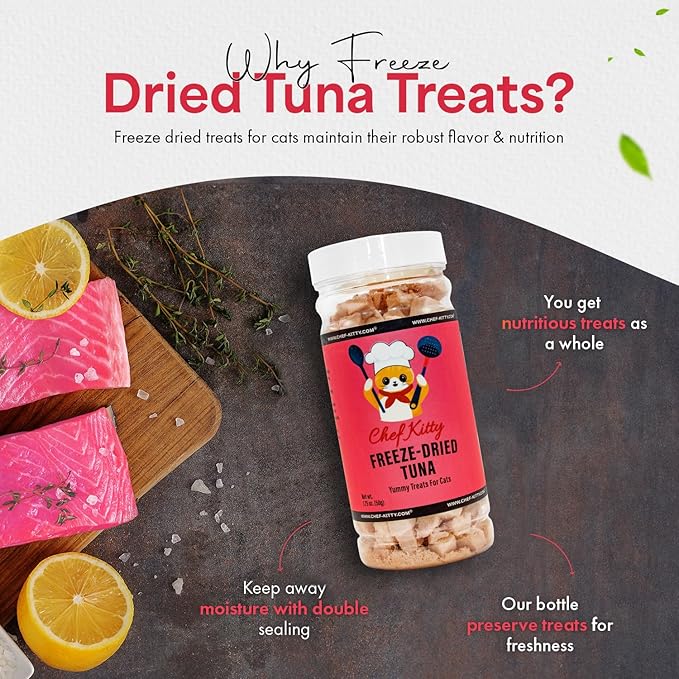 Freeze-Dried Tuna Treats for Cats &amp; Dogs – 100% Wild Caught, Single Ingredient, High-Protein, Healthy Snack – No Additives or Preservatives – 1.7oz - Inspected &amp; Tested in USA