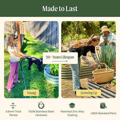 Vego garden Aluzinc Raised Garden Bed Kits, 17" Tall 6 in 1 Modular Metal Raised Planter Bed for Vegetables Flowers Patio Ground Planter Box, Sunlit Oak