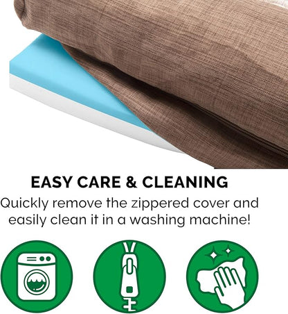 Furhaven Cooling Gel Dog Bed for Large Dogs w/ Removable Bolsters &amp; Washable Cover, For Dogs Up to 95 lbs - Luxe Faux Fur &amp; Performance Linen Sofa - Woodsmoke, Jumbo/XL