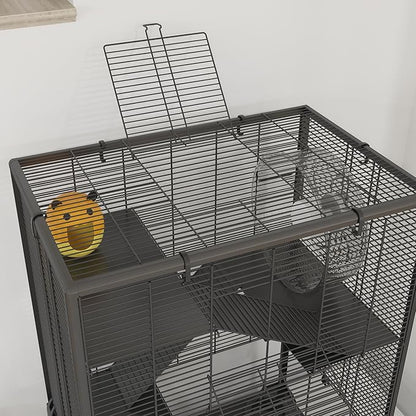 PawHut Large Hamster Cage with Deep Tempered Glass Bottom, 4 Tiers Hamster Tank with Running Wheel, Hut, Water Bottle, Dish, Rat Cage for Syrian, Dwarf, Gerbils, Mouse, 24" x 16" x 31.5", Black