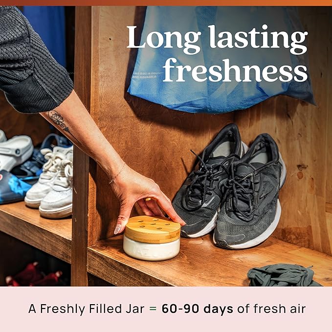 Azuna Air Freshener &amp; Odor Eliminator for Strong Odor | 4 Room Kit Includes (4) Empty Luxe Glass Jars &amp; 24oz Gel Refill with Tea Tree Essential Oil | Sandalwood Scent | Last 60-90 Days