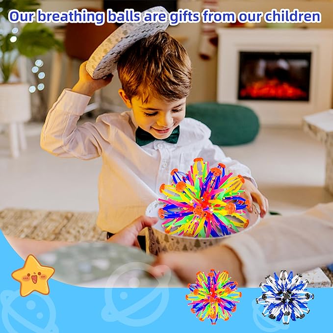 2Pcs Colorful Sphere Expandable Breathing Balls Fidget Toy-Great Anxiety Stress Reliever,Collapsible Expanding Magic Ball Toys for Kids &amp; Adults Mindfulness Meditation Practices , Yoga -ADHD