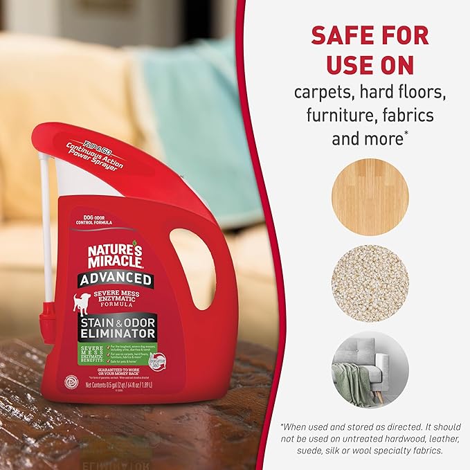 Nature’s Miracle Advanced Stain &amp; Odor Eliminator For Dogs With Flip &amp; Go Sprayer, 64 Ounces, Enzymatic Formula For Severe Dog Messes Including Urine, Feces, Diarrhea And Vomit Stains And Odors