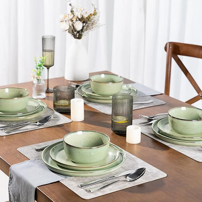 GBHOME Ceramic Dinnerware Sets for 6, 18 Pieces Stoneware Plates and Bowls Sets, Scratch Resistant Dishes, Dishwasher &amp; Microwave Safe-Pastel Green