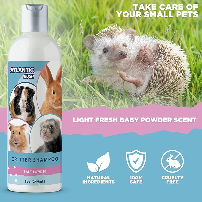 Critter Shampoo for Small Pets - 8oz Small Animal Baby Powder Scented Shampoo - Pet Shampoo for Small Critters Including Ferrets, Guinea Pigs, Rabbits, Hedgehogs, Hamsters &amp; Sugar Gliders