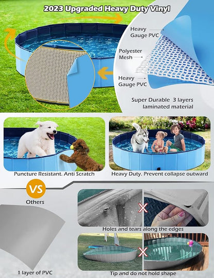 Jasonwell Foldable Dog Pet Bath Pool Collapsible Dog Pet Pool Bathing Tub Kiddie Pool Doggie Wading Pool for Puppy Small Medium Large Dogs Cats and Kids 71" Blue