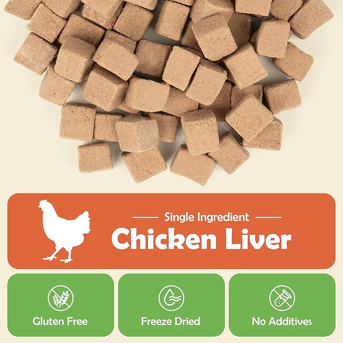 MON2SUN Freeze Dried Chicken Liver Cat and Dog Treats, Single Ingredient Natural and Healthy Dog Snacks, High Protein Training Treats &amp; Food Topper, 6oz