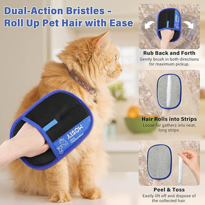 2Pcs Pet Hair Removal Glove,Double Sided Electrostatic, Reusable Cat &amp; Dog Hair Remover Mitt for Furniture, Couch, Carpet, Car Seat, Quick Cleaning Grooming Glove