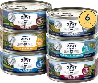 ZIWI Peak Wet Cat Food Variety Pack - Beef, Chicken, Lamb, Mackerel &amp; Lamb, Mackerel, Venison, 6 Pack (3oz Each)