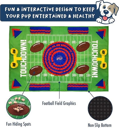 NFL Buffalo Bills Dog Snuffle Mat – Interactive Pet Slow Feeder, Football Field Design Food Puzzle Toy for Dogs &amp; Cats, Foraging Activity Mat for Smarter Feeding