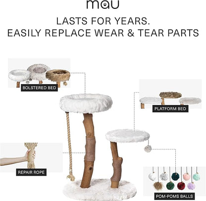 MAU Modern Cat Tower - Wooden Cat Scratching Tree &amp; Condo - Luxury Collection - Cat Lovers Gift