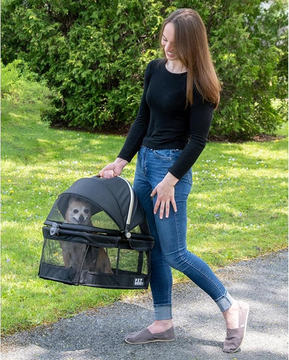 Pet Gear No-Zip View 360 Pet Safety Carrier &amp; Car Seat for Small Dogs &amp; Cats Push Button Entry, View 360 20-inch, Onyx