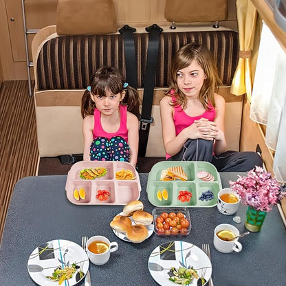greenandlife 10.8 Inch 4PCS Divided Plates for Kids Adults, Portion Control Plates, Dishwasher &amp; Microwave Safe Compartment Plate, Unbreakable Lightweight Reusable Wheat Straw Plates, INS