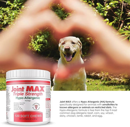Triple Strength Hypo-Allergenic Soft Chews for Dogs - Hip and Joint Support Supplement with Glucosamine, Chondroitin, &amp; MSM - Made in The USA - 120 Soft Chews