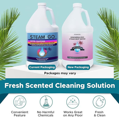 Steam &amp; Go Deminerilized Water - Multi-Surface Cleaner for Steam Cleaners, Hardwood Floors, Kitchens, &amp; Bathrooms - Germ-Killing Formula - Hotel California Scent - 1 Gallon