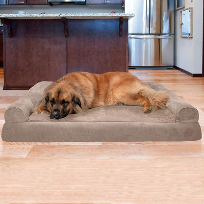 Furhaven Orthopedic Dog Bed for Large Dogs w/ Removable Bolsters &amp; Washable Cover, For Dogs Up to 125 lbs - Plush &amp; Suede Sofa - Almondine, Jumbo Plus/XXL