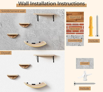 Cat Wall Shelf with Curved Hammock Bed, Wall Mounted Cat Perch with Beige Soft Foam Cushion, Floating Wall Furniture for Climbing, Sleeping &amp; Lounging
