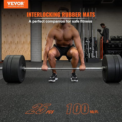 VEVOR 0.56 inch Thick 25 PCS 100 sq.ft Gym Floor Mats, 25" x 25" EVA Foam &amp; Rubber Gym Flooring Workout Floor Mats, Waterproof Exercise Puzzle Flooring for Gym, Home, Garage, Baseme