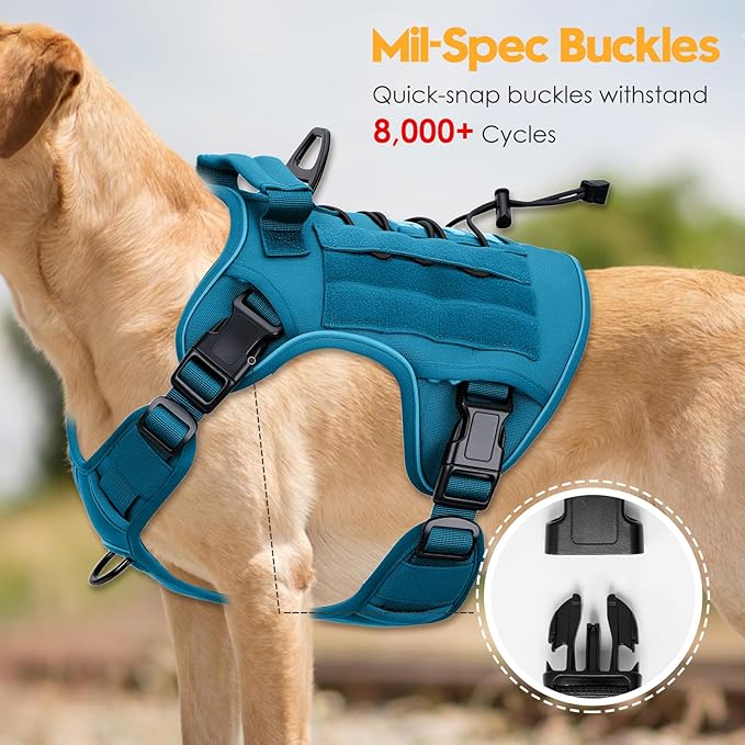 Heavy-Duty Tactical Dog Harness for Large Dogs, No Pull Adjustable Reflective Pet Vest with Molle System, K9 Military-Grade Control for Service Training, Outdoor &amp; 10+ Breeds, Blue, XX-Large