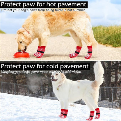 EXPAWLORER Anti Slip Dog Socks, Red, Medium, 4 Count, Fabric, Elastic Band, Dog, Paw Protection, Indoor &amp; Outdoor