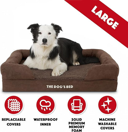 The Dog’s Bed, Large Brown Plush 36x27, Memory Foam, Pain Relief: Arthritis, Hip &amp; Elbow Dysplasia, Post Surgery, Lameness, Supportive, Calming, Waterproof Washable Cover, Veterinary Approved