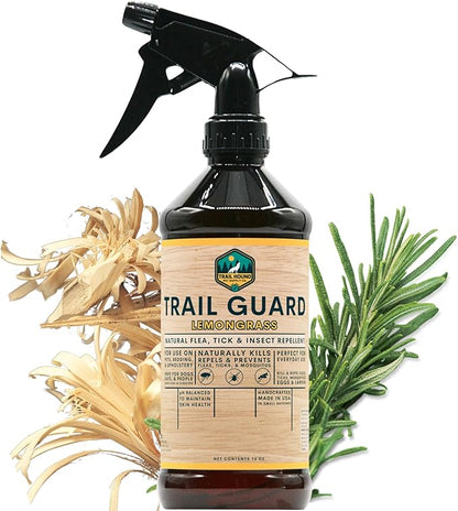Trail Guard Natural Extra Strength Insect, Flea and Tick Spray for Dogs, Cats, People &amp; Home - 16oz Lemongrass Scented Plant-Based Insect &amp; Tick Repellent for Dogs - Kid Safe (16oz)