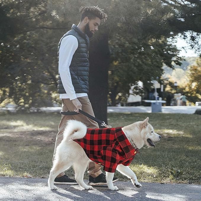 Plaid Buffalo Dog Outfit - Soft Casual Dog &amp; Cat Clothes for Small to Large Puppies - Red, Halloween &amp; Christmas Costume (L)