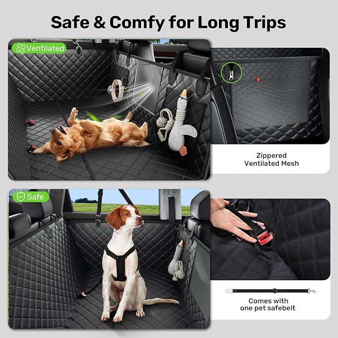 Zanch 2025 Upgraded Dog Car Seat Cover, 400 lbs Heavy Duty Hard Bottom, Waterproof &amp; Anti-Scratch Back Seat Protector, Nonslip Pet Hammock Extender for Large Trucks, SUVs, Vans, XL-Green