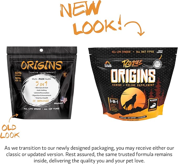 Origins 5-in-1 Dog Supplement - Powdered Food Topper w/Natural Omega 3 Fish Oil - Supports Healthy Digestion, Skin, and Coat - Helps Reduce Itching &amp; Joint Inflammation (5 lbs)