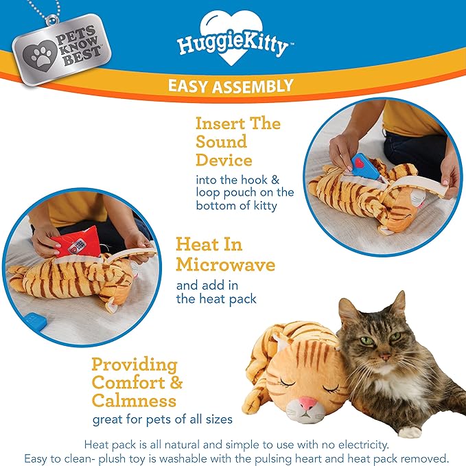 Pets Know Best HuggieKitty | Comfort Purring Companion with Heartbeat Sleep Aide for Cats &amp; Kittens, Heating for Calming Relief, Carrier &amp; Behavioral Training Essential, Breeds, Orange