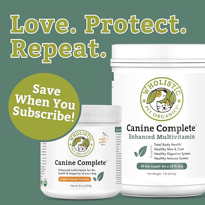 Wholistic Pet Organics Canine Complete - Dog Multivitamin Powder - 2 Lb - Daily Dog Vitamins and Supplements for Homemade Food - Immune System, Skin, Coat &amp; Overall Health - Small and Large Breed