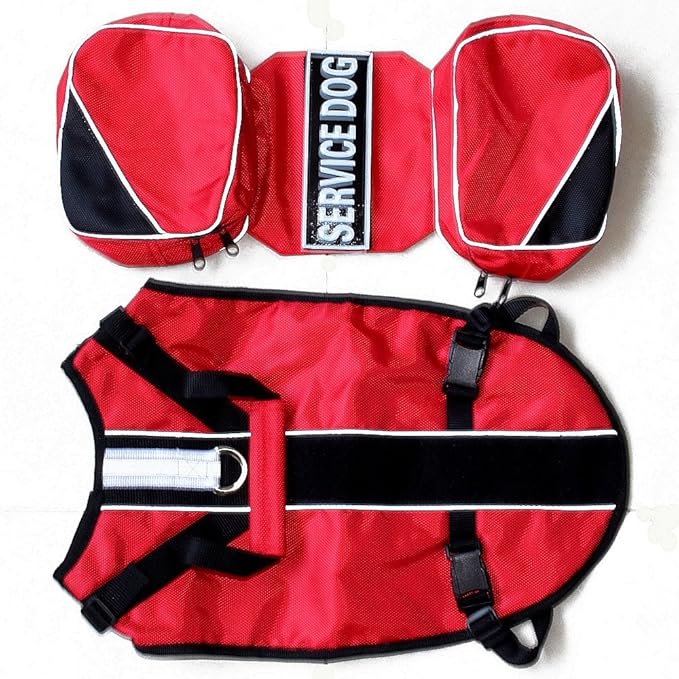 Serijoars Dog Vest Harnesses with Saddlebag Backpack for Camping &amp; Travel - Reflective Hound Hiking Backpack Saddle Bag - Lightweight Vest Harness for Medium &amp; Large Dogs (Red, S)