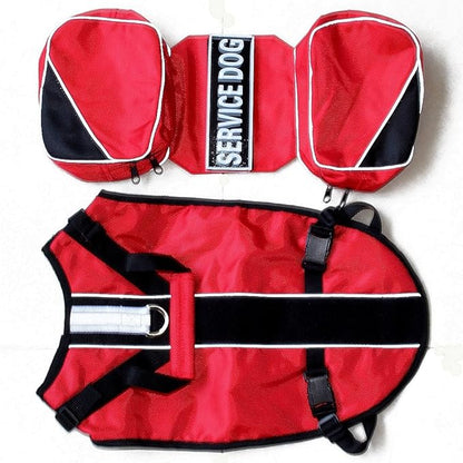 Serijoars Dog Vest Harnesses with Saddlebag Backpack for Camping &amp; Travel - Reflective Hound Hiking Backpack Saddle Bag - Lightweight Vest Harness for Medium &amp; Large Dogs (Red, L)