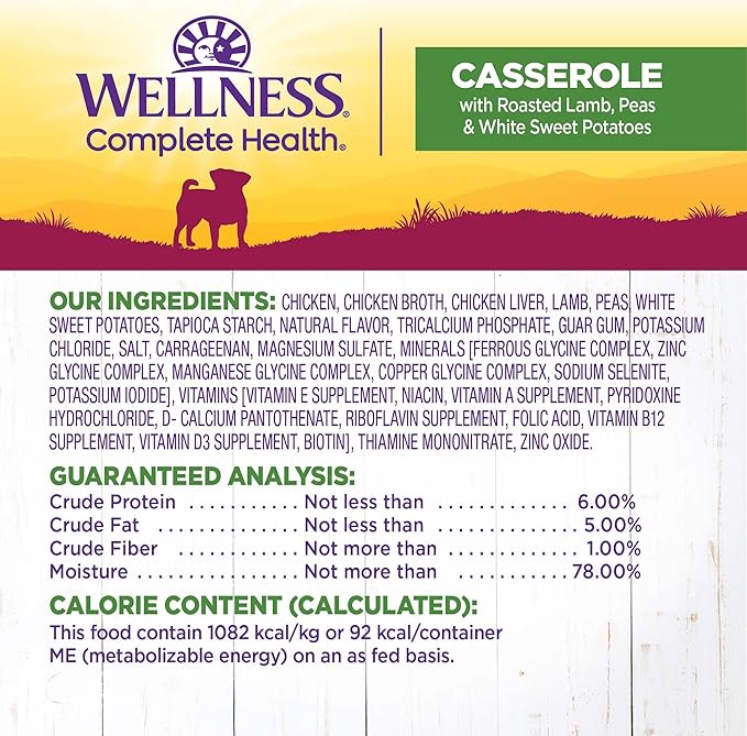 Wellness Petite Entrées Casserole with Roasted Lamb, Peas &amp; White Sweet Potatoes, 3-Ounce Cup (Pack of 12)