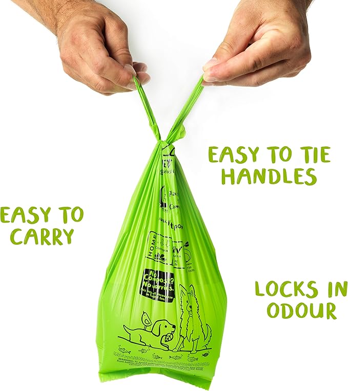 PLANET POOP Home Compostable Dog Poop Bags Extra Long with Handles | Large Single Roll 200 Grab &amp; Go | Un-scented Dog Waste Bag | Leakproof Doggy &amp; Cat Bags | Plant-Based Pet Supplies