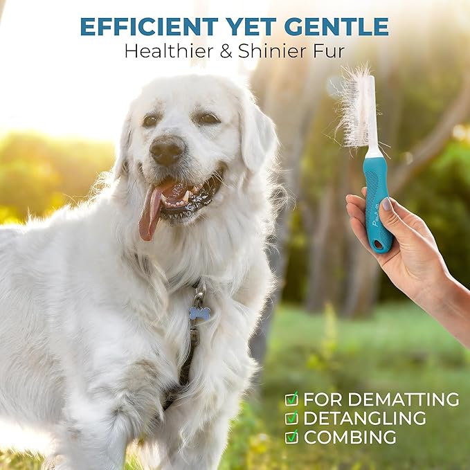 Poodle Grooming Comb - Metal Dematting Comb with Long &amp; Short Stainless Steel Teeth for Removing Matted Hair &amp; Knots, Safe and Gentle for Dogs &amp; Cats