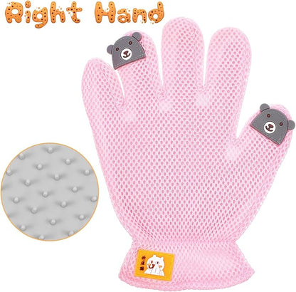 2 in 1 Pet Grooming Glove for Cats &amp; Dogs, Efficient Deshedding Brush Pet Long Short Fur Removal Glove, Gentle Massaging Puppy Kitten Bathing Grooming Brush Tool, Easy Clean Floating Hair Mitt