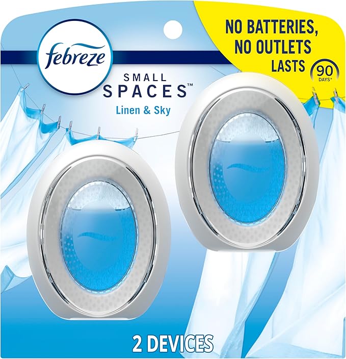 Febreze Bathroom Air Freshener, Odor-Fighting, Plug In Alternative, Air Fresheners for Home and Bathroom and Kitchen, Closet Air Fresheners, Linen &amp; Sky Scent, 2 Count