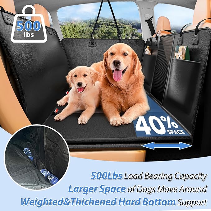 Hard Bottom Dog Car Seat Cover for Back Seat – Waterproof Nonslip Hammock Extender for Trucks &amp; SUVs, Heavy Duty Pet Protector, Black Faux Leather