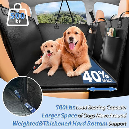 Hard Bottom Dog Car Seat Cover for Back Seat – Waterproof Nonslip Hammock Extender for Trucks &amp; SUVs, Heavy Duty Pet Protector, Black Faux Leather